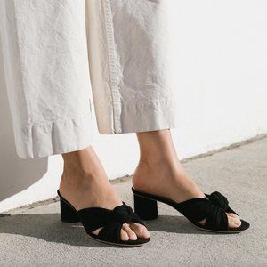 Loeffler Randall Celeste Suede Knot Mid Heel Slide Sandals